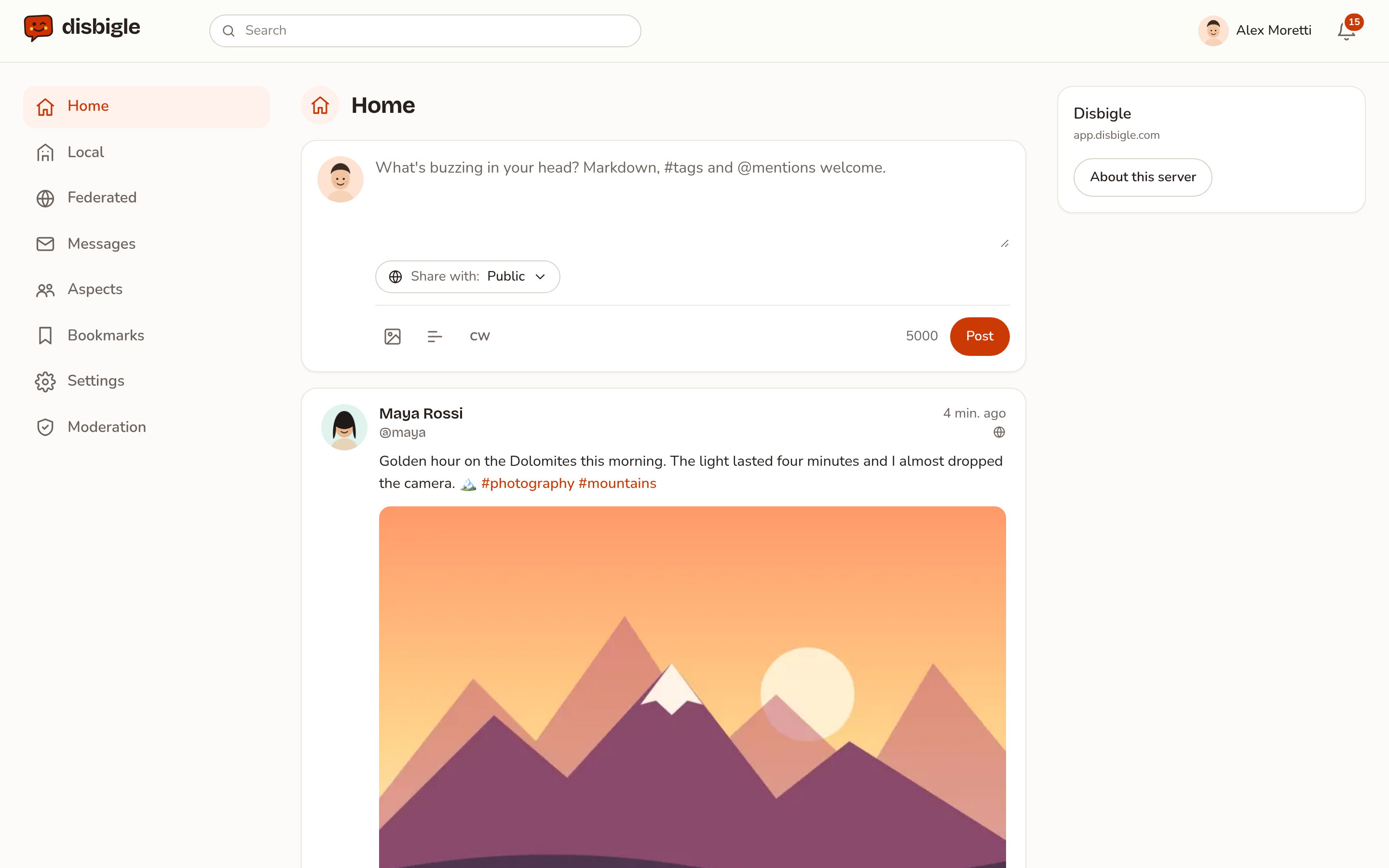The Disbigle home feed in the light theme